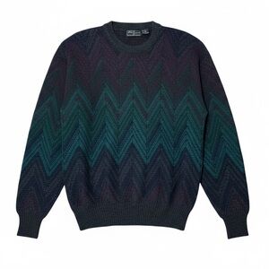 Vintage Peter England Wool Blend Sweater Chevron 90s Grandpa Knit Medium